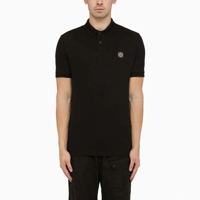 Shop Stone Island Black Short-sleeved Polo Shirt With Logo Men