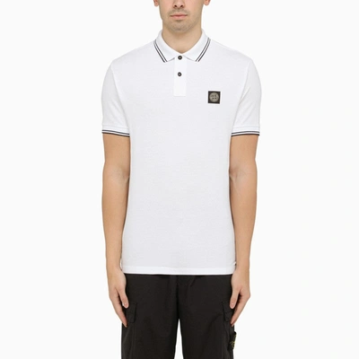 Shop Stone Island White Short-sleeved Polo Shirt With Logo Men