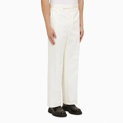 Shop Thom Browne White Straight Cotton Trousers Men