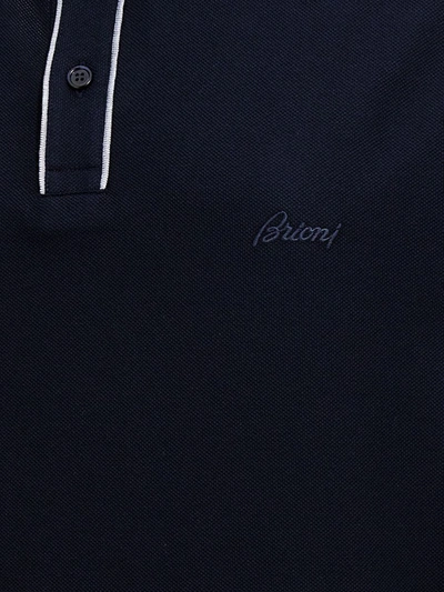 Shop Brioni Logo Embroidery Polo Shirt In Blue