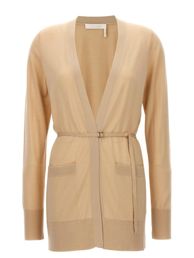 Shop Chloé Belt Cardigan At The Waist In Beige