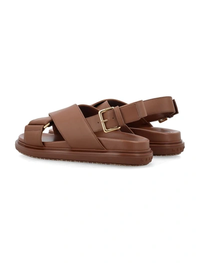 Shop Marni Leather Fussbett In Gold Brown