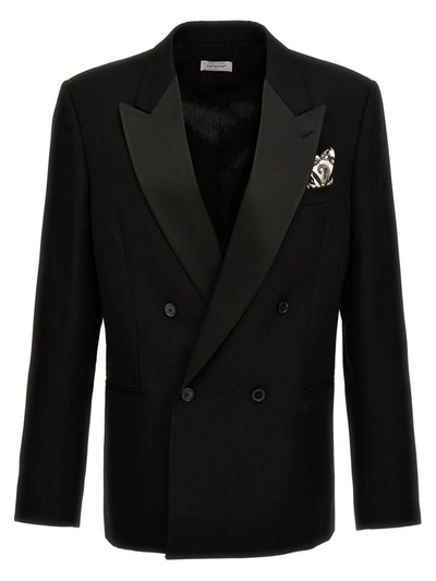 Off-white Double-breasted Tattoo Blazer With Satin Peak Lapel In Black