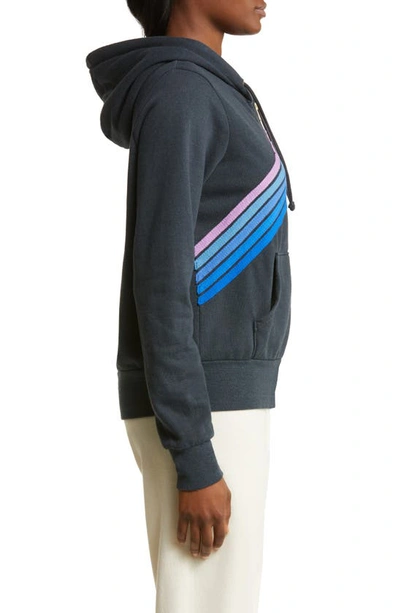 Shop Aviator Nation Mountain Stitch Chevron Stripe Zip-up Graphic Hoodie In Charcoal/ Blue Purple