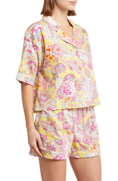 Shop Papinelle Ella Cotton Sateen Short Pajamas In Lemon Zest