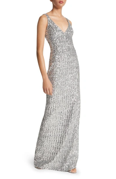 Shop Michael Kors Sequin Column Gown In Silver