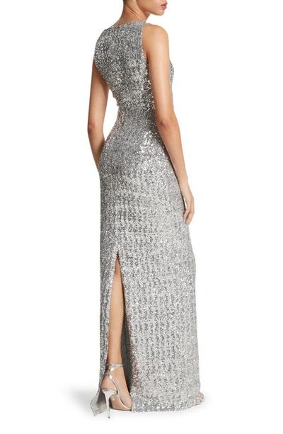 Shop Michael Kors Collection Sequin Column Gown In Silver