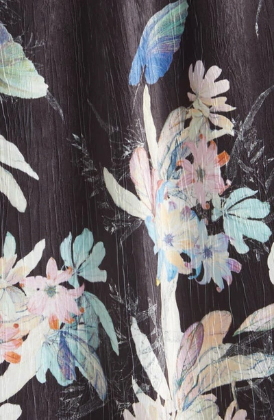 Shop Komarov Floral Three-quarter Sleeve Charmeuse & Lace Dress In Onyx Burst