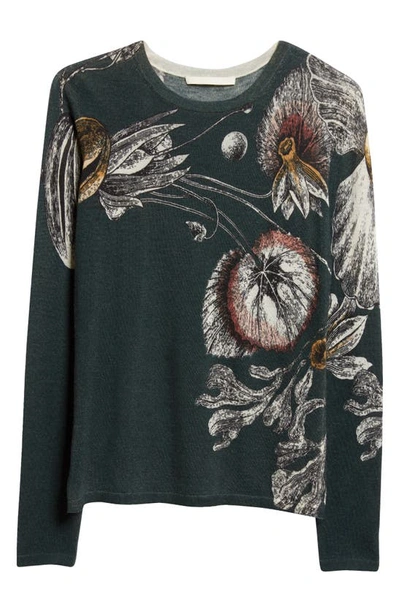 Shop Jason Wu Collection Placed Botanical Print Merino Wool Sweater In Seagreen Multi