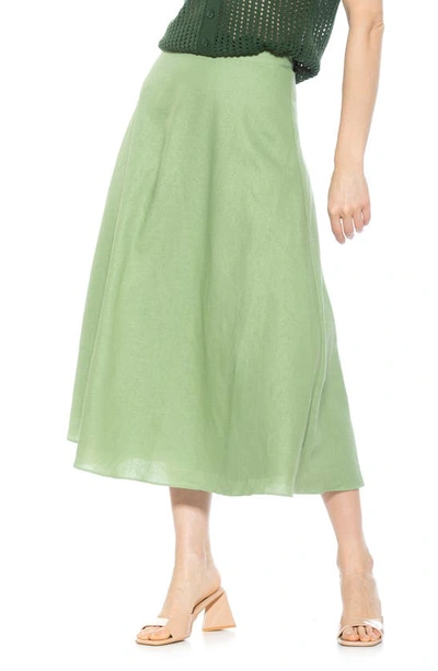 Alexia Admor Brilyn Linen Midi Skirt In Sage