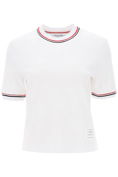 Shop Thom Browne Cropped T-shirt In Cotton In White