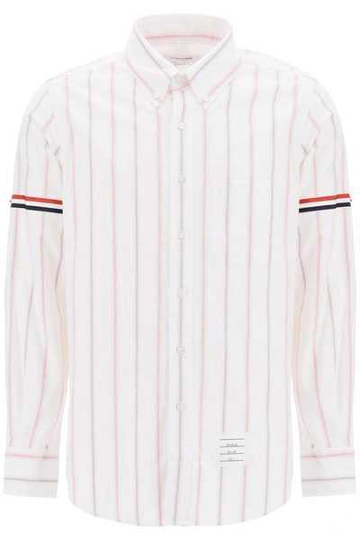 Shop Thom Browne Striped Oxford Button-down Shirt With Armbands In White