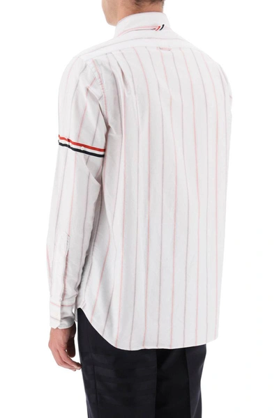 Shop Thom Browne Striped Oxford Button-down Shirt With Armbands In White