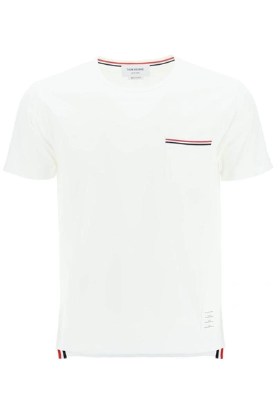 Shop Thom Browne T-shirt With Tricolor Pocket In White
