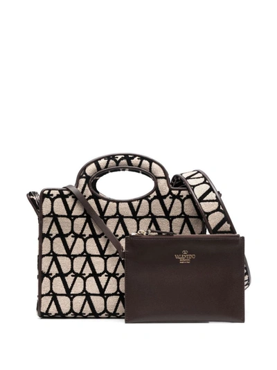 Shop Valentino Garavani Tote Logo Bags In Brown