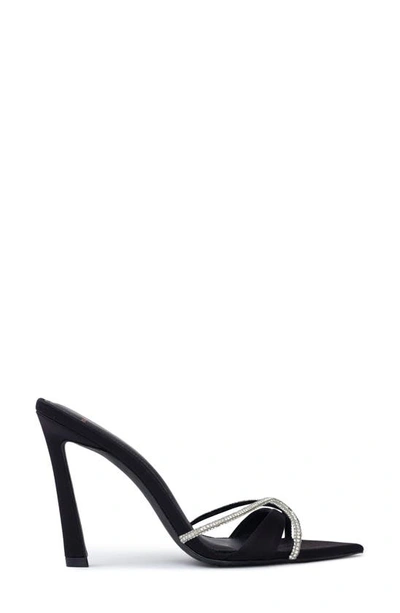 Shop Black Suede Studio Sienna Pointed Toe Slide Sandal In Black Satin Crystal Stones