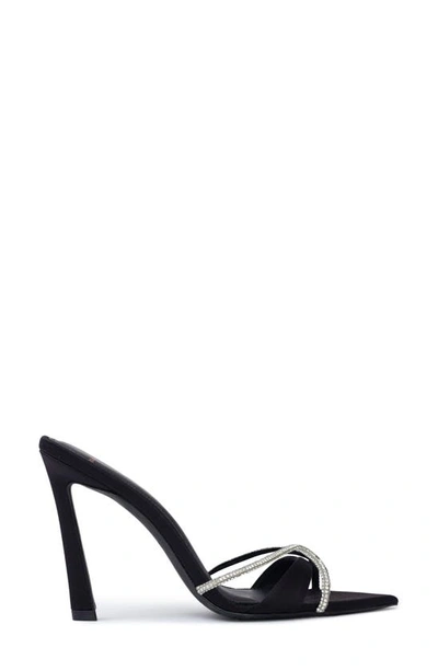 Black Suede Studio Sienna Pointed Toe Slide Sandal In Black Satin Crystal Stones