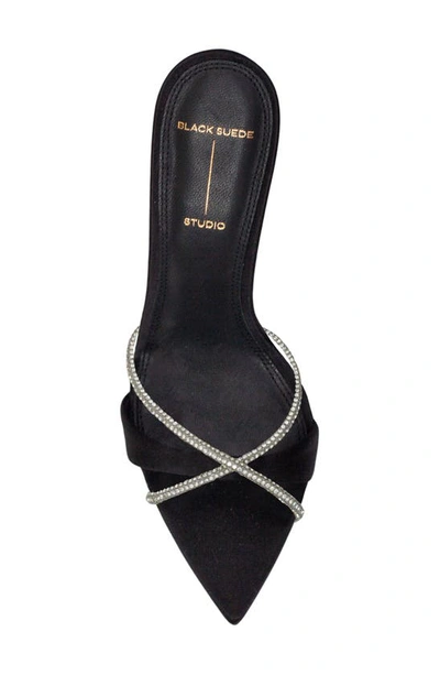 Black Suede Studio Sienna Pointed Toe Slide Sandal In Black Satin Crystal Stones