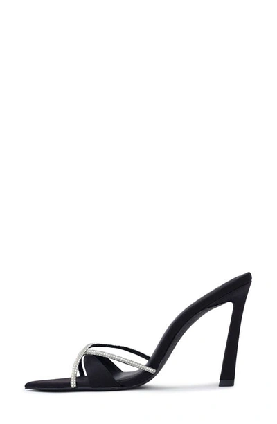 Black Suede Studio Sienna Pointed Toe Slide Sandal In Black Satin Crystal Stones