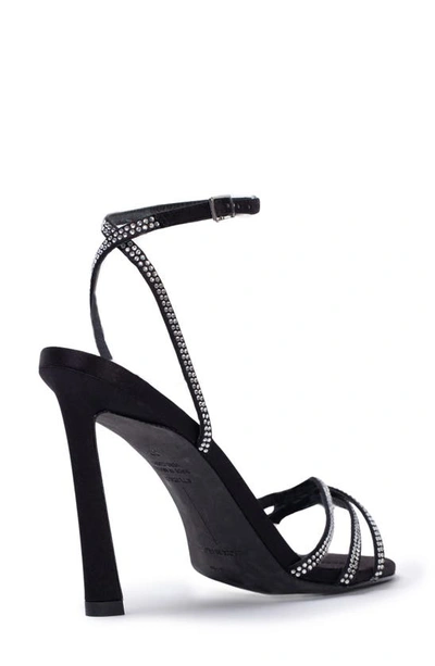 Shop Black Suede Studio Serafina Ankle Strap Sandal In Black Satin Crystal Stones