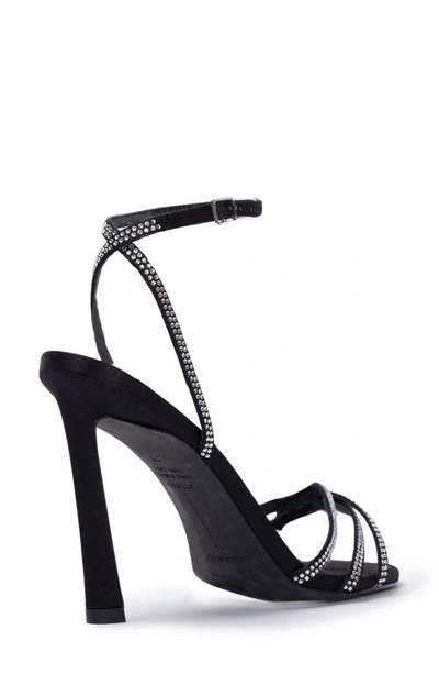 Black Suede Studio Gemma Strappy Crystal Heels In Black Satin Crystal Stones