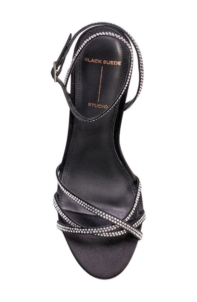Black Suede Studio Gemma Strappy Crystal Heels In Black Satin Crystal Stones