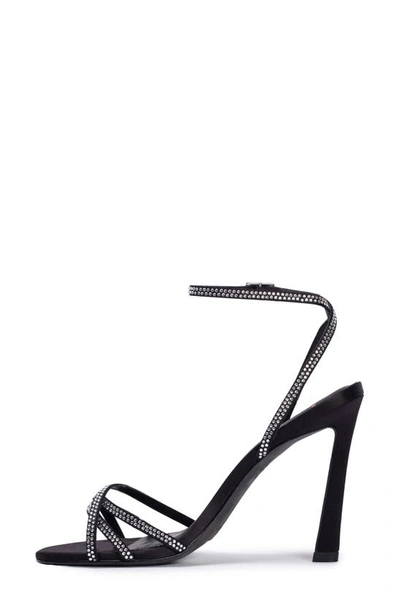Black Suede Studio Gemma Strappy Crystal Heels In Black Satin Crystal Stones
