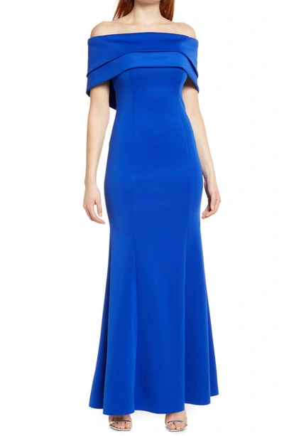 Shop Vince Camuto Off The Shoulder Double Collar Organza Gown In Cobalt