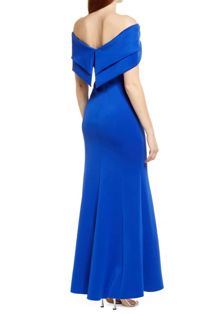 Shop Vince Camuto Off The Shoulder Double Collar Organza Gown In Cobalt