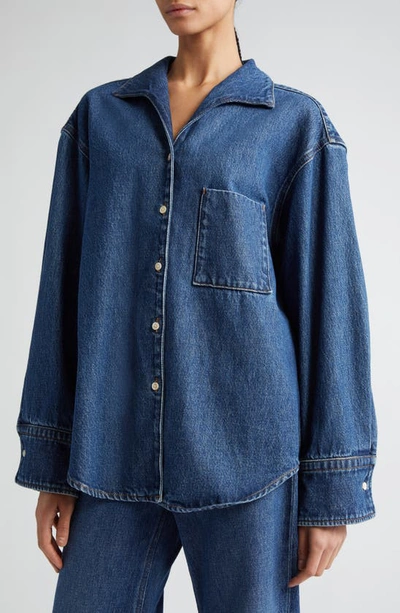 Shop Bite Studios Denim Button-up Shirt In Mid Blue