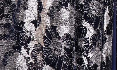 Shop Betsy & Adam Metallic Floral One-shoulder Gown In Navy/ Gunmetal