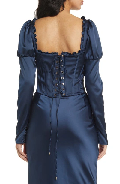 House Of Cb Dana Puff Sleeve Corset Top In Navy