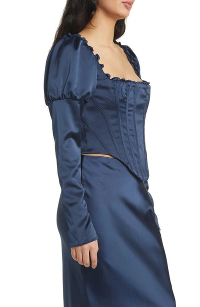 House Of Cb Dana Puff Sleeve Corset Top In Navy