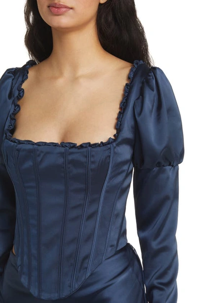 House Of Cb Dana Puff Sleeve Corset Top In Navy