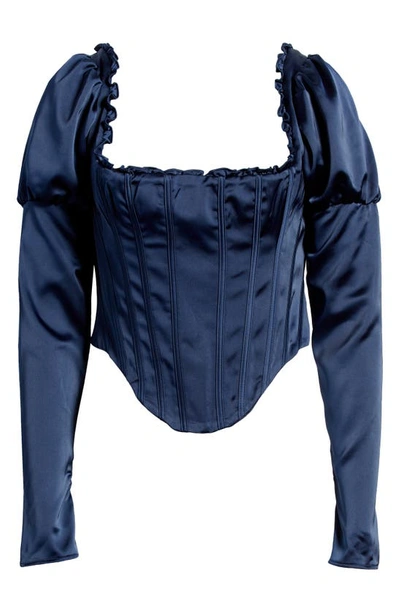 House Of Cb Dana Puff Sleeve Corset Top In Navy