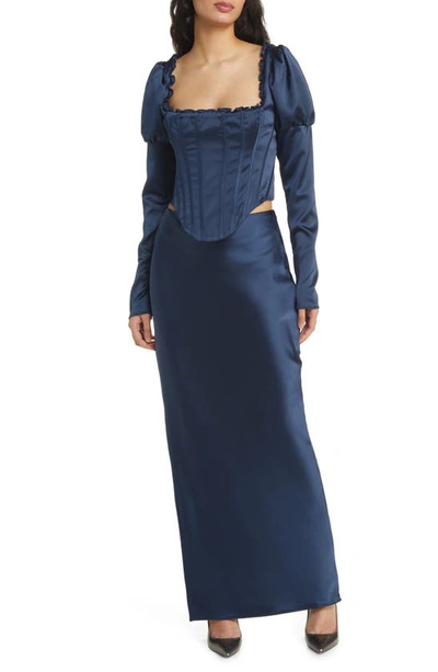 House Of Cb Dana Puff Sleeve Corset Top In Navy