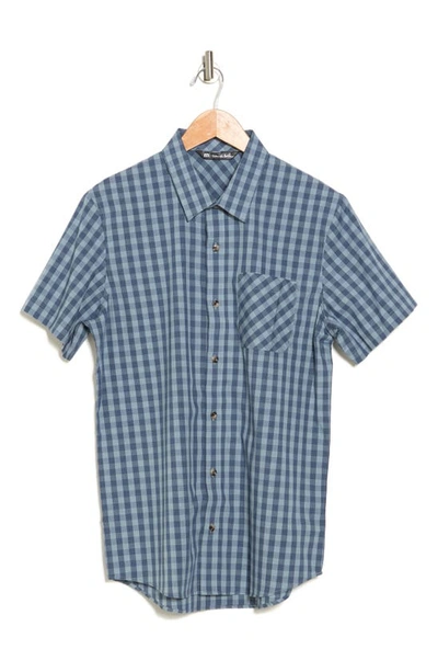 Shop Travis Mathew Travismathew Sunday Siesta Gingham Short Sleeve Stretch Button-up Shirt In Heather Silver Pine