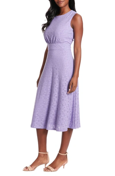Shop London Times Embroidered Eyelet Sleeveless Fit & Flare Dress In Violet