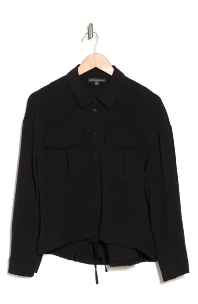 Shop Adrianna Papell Drawstring Waist Button-up Blouse In Black