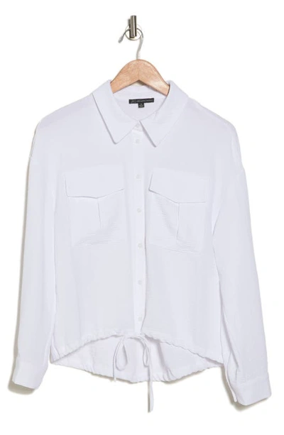 Shop Adrianna Papell Drawstring Waist Button-up Blouse In White