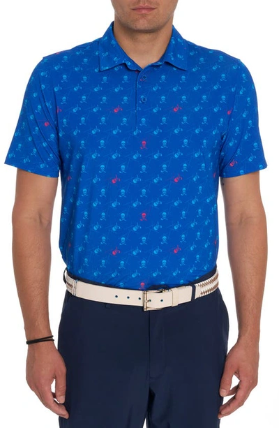 Shop Robert Graham Stinger Skull Print Short Sleeve Performance Golf Polo In Cobalt