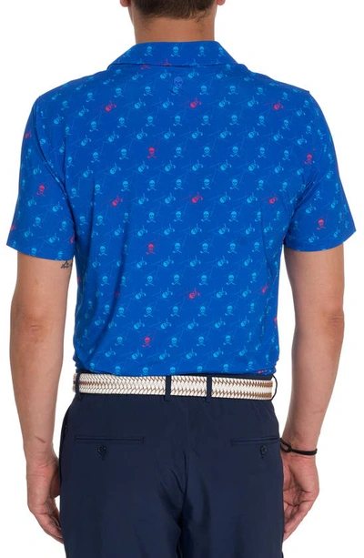 Shop Robert Graham Stinger Skull Print Short Sleeve Performance Golf Polo In Cobalt