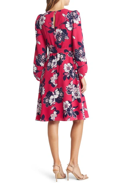 Eliza J Floral Ruched Bracelet Sleeve Dress In Berry
