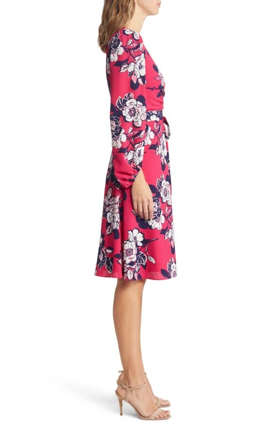 Eliza J Floral Ruched Bracelet Sleeve Dress In Berry