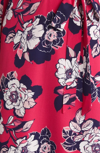 Eliza J Floral Ruched Bracelet Sleeve Dress In Berry