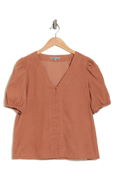 Wishlist Button Cotton Corduroy Top In Clay