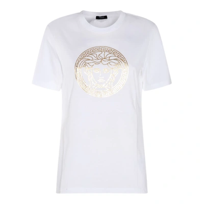 Shop Versace T-shirts And Polos In White+gold