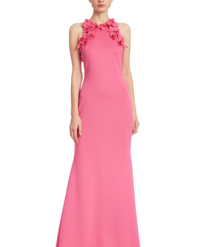 Shop Badgley Mischka Crystal-embellished 3d Floral Racer Back Gown In Pink