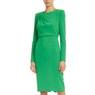 Shop Badgley Mischka Long-sleeved Drape Shoulder Dress In Green