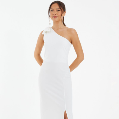 Shop Quiz One-shoulder Bow Detail Maxi Dress In White